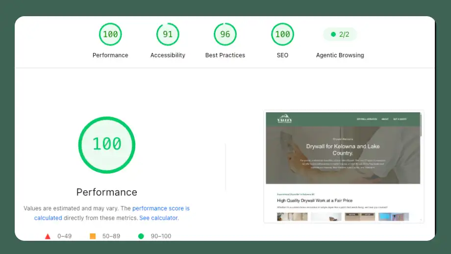 Google PageSpeed Insights report with a 100 performance score
