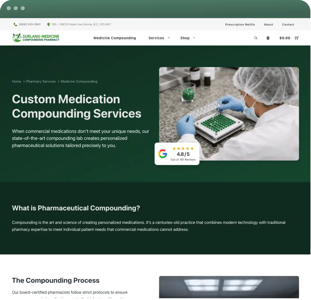 Surlang Pharmacy custom medication compounding service page