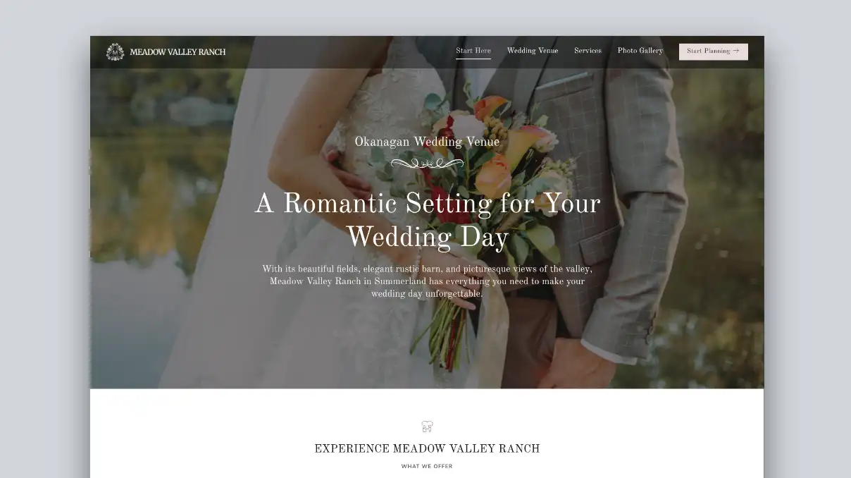 Website design for Meadow Valley Ranch, an Okanagan wedding venue